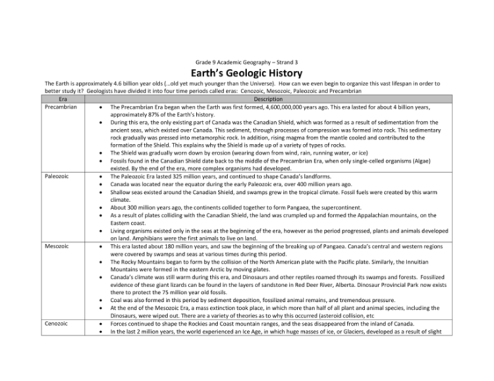 Geological timeline activity answer key