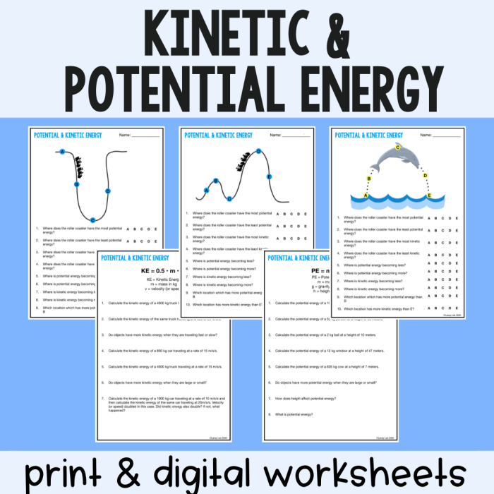 Potential versus kinetic energy worksheet