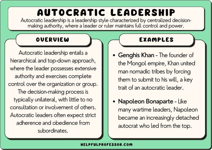 Leadership autocratic authoritarian examples cons verywell nursing lin