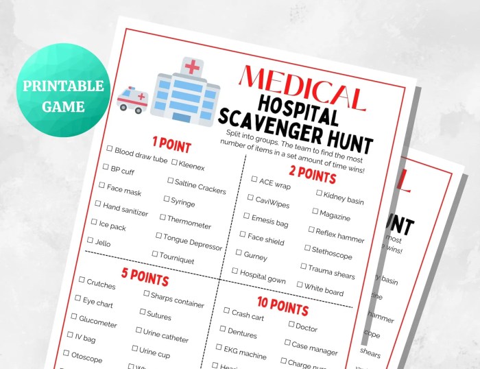 Hospital scavenger hunt for nursing students