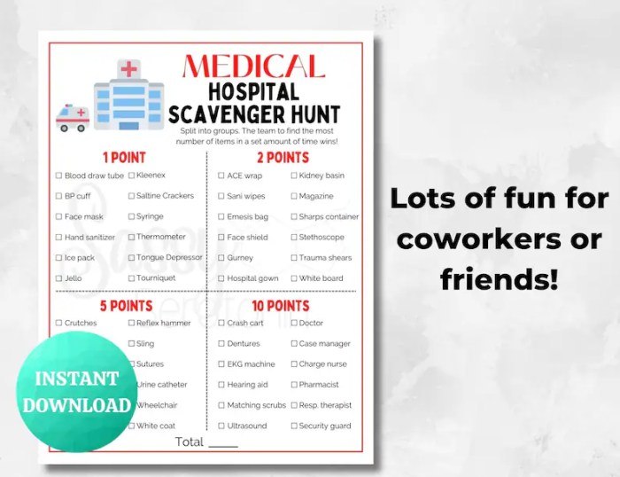 Hospital scavenger hunt for nursing students